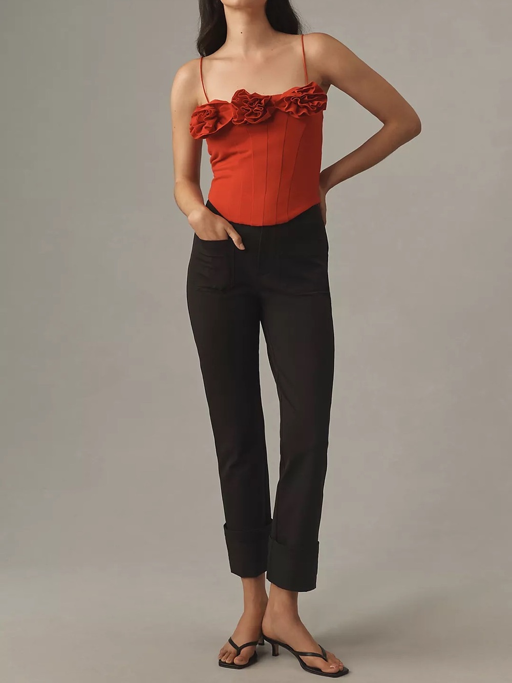 Anthropologie Maeve Bombshell Cuff Cropped Black Pants Size 30